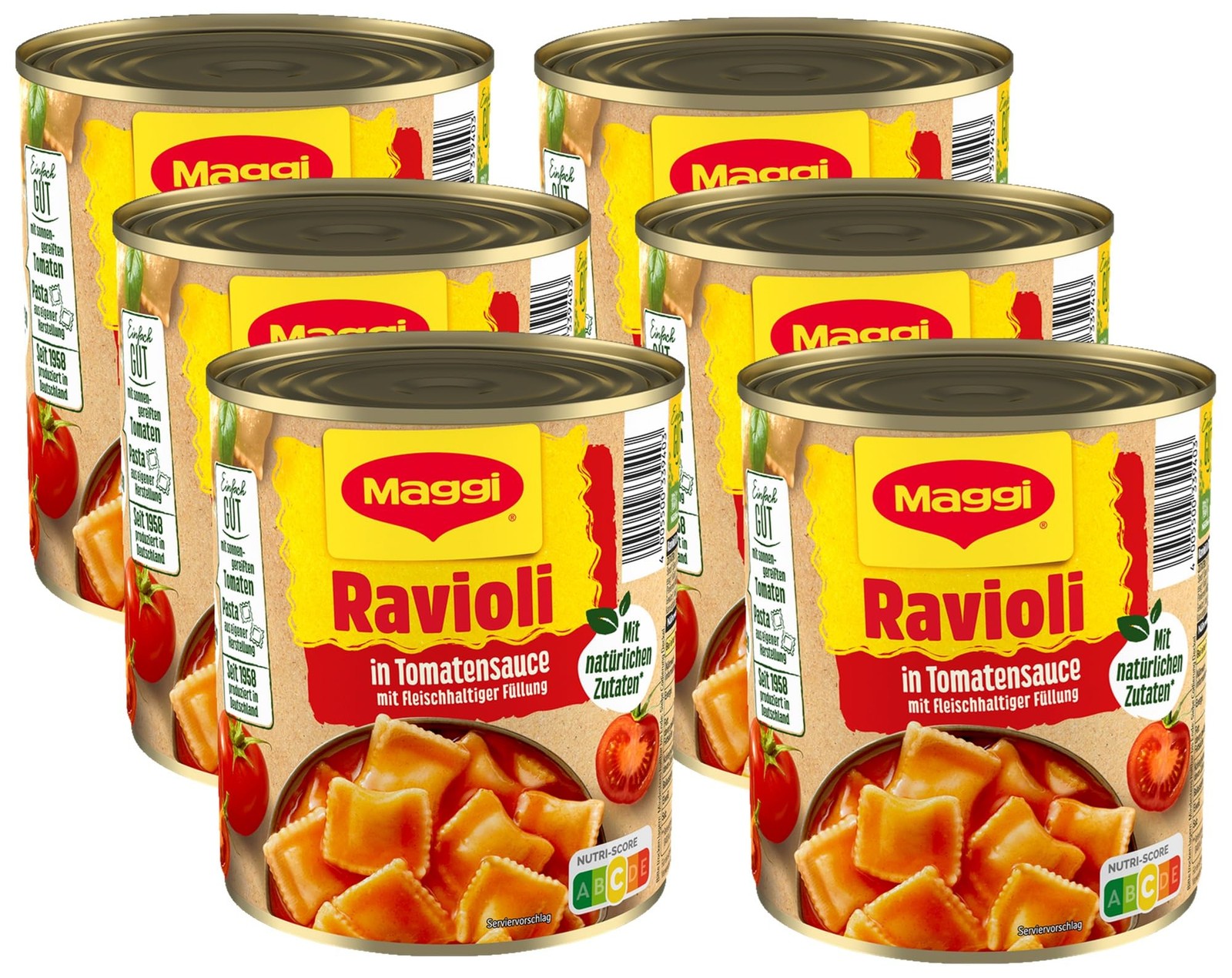 Ravioli in Tomatensauce, Teigtaschen gefüllt mit würzigem Fleisch 6 x 800g)