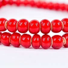 Red White Heart 8mm Venetian Trade Beads