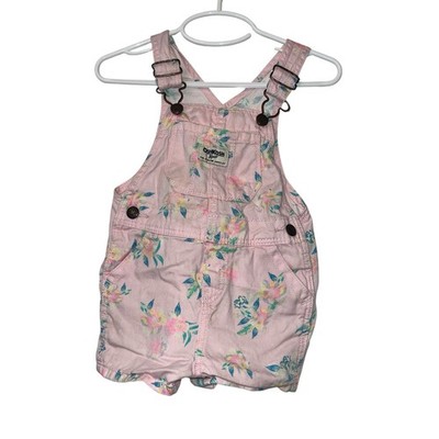Oshkosh B'Gosh Girls Pink Floral Shortall Overall Sz 18m