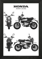 Quadro Stampa Tela Poster Wall Art Con Cornice Honda Monkey 125 2018 Nuovo con etichette