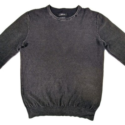 Replay Crew Neck Jumper Mens M Grey Textured Marled Cotton Waffel Knit Sweater