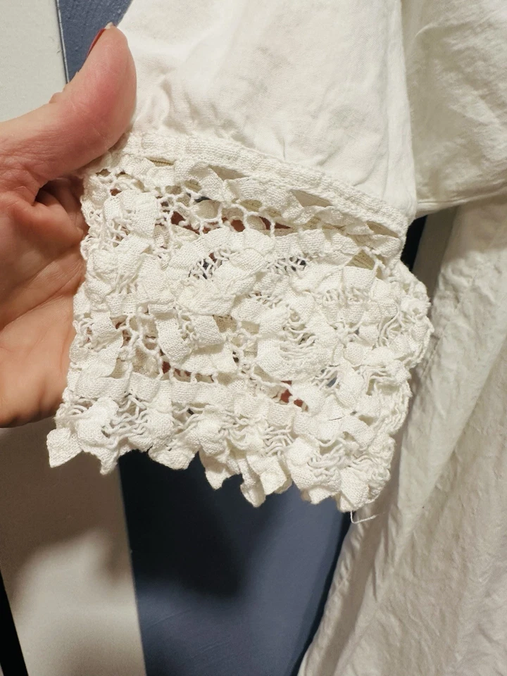 Camisón vintage Vandemere crema encaje algodón casa núcleo L victoriano ganchillo encaje ☼ Foto 4 de 4