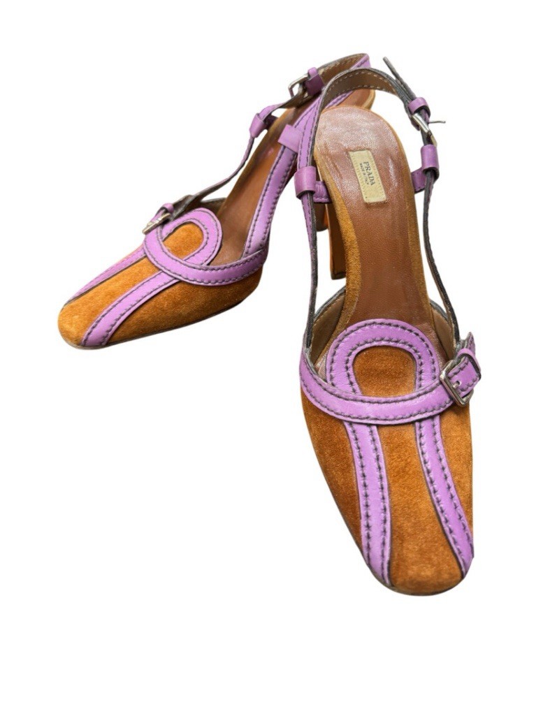 パンプス PRADA Women Shoes 1I978ND055055 Purple PRADA SUEDE AND LEATHER ORANGE PURPLE SQUARE TOE HEELED