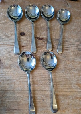 Vintage 6 x Sheffield Edelstahl 18/8 Suppenlöffel