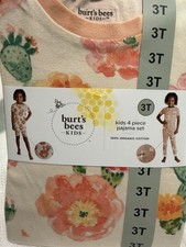 Burt  s Bees Kids 4 Piece Pajama Set 3T Organic Cotton Brand New