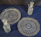 4Pce Vintage Glassware - Anchor Hocking Wexford, Avon Plates Cruets w/stoppers