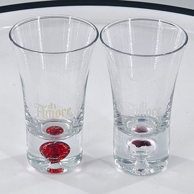 VTG Amaretto di Amore Red Bubble Base Shot Glasses Clear Liqueur Hefty Set READ