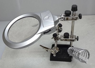 Helping Hand Project Holder with 2x Magnifier and LED Lights, Sturdy Iron Base