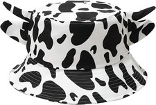 Unisex Cow Bucket Hat with Cute Horn Ears Cow Print Summer Hat Fishermans Ha...