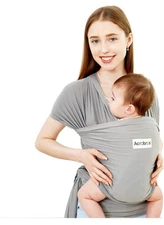 Acrabros Grey Baby Wrap Carrier, Hands Free Baby Carrier Sling,Lightweight NIB