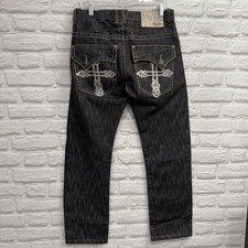 Southpole Jeans Men  s 32x30 Black Denim Streetwear Skater Cross Embroidered Y2K