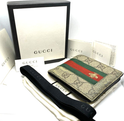  Gucci GG Supreme Herren Geldbörse - Web Green/Red Bee - Bifold 8CC