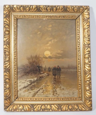 Original Öl Gemälde 1899 vgl. Walter Moras Winterspaziergang Abendstimmung - Bild 1 von 4