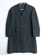 BRUCE DOUGLAS Vtg 60s 70s Black Plaid Wool Commuter COAT Long JACKET Men's M