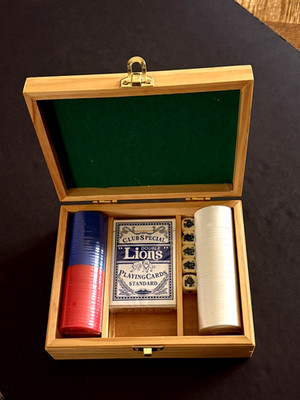 New Poker Game In Wooden Box with Sealed Chips & Deck, Original Package