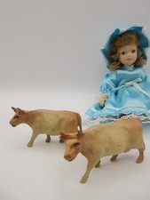 2" Vintage Celluloid 2 Cows Toy Made In USA Farm Animal Dollhouse Miniature 1:12