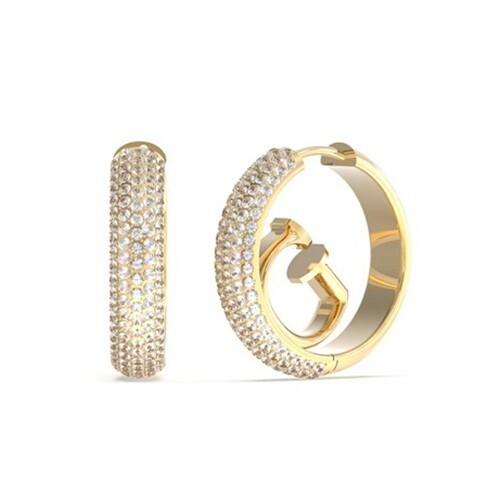 Guess Jewellery Women's Gold Guess Crazy G Logo Cz Pave Tone Hoop Earrings 2Cm - Image 5