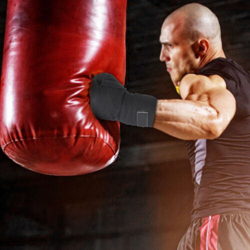 A Pair Black Polyurethane Boxing Winding Bandage Fighting Sanda Muay Hand Wra - Picture 1 of 10