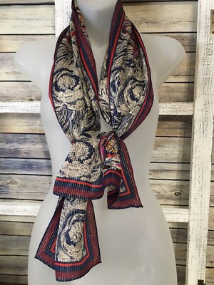 ANNE KLEIN Floral Silk Scarf 13x53“ Blue Dark Cherry Red ANNE KLEIN Floral Silk Scarf 13x53“ Blue Dark Cherry Red