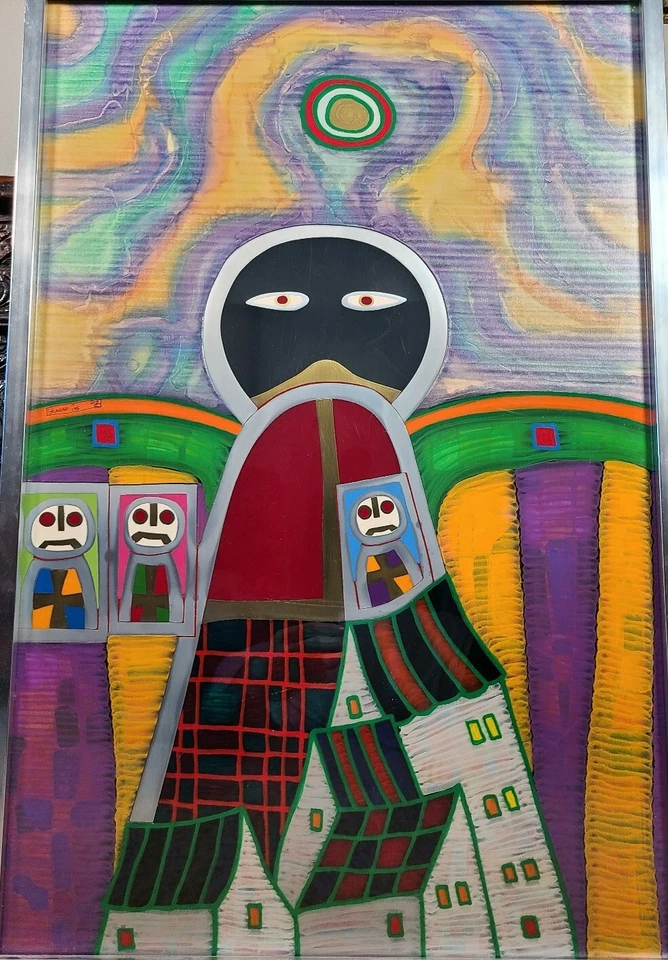Butch Skynear Alien UFO Painting Vintage Outsider Folk Art Mid Century Modern - Image 2 of 4