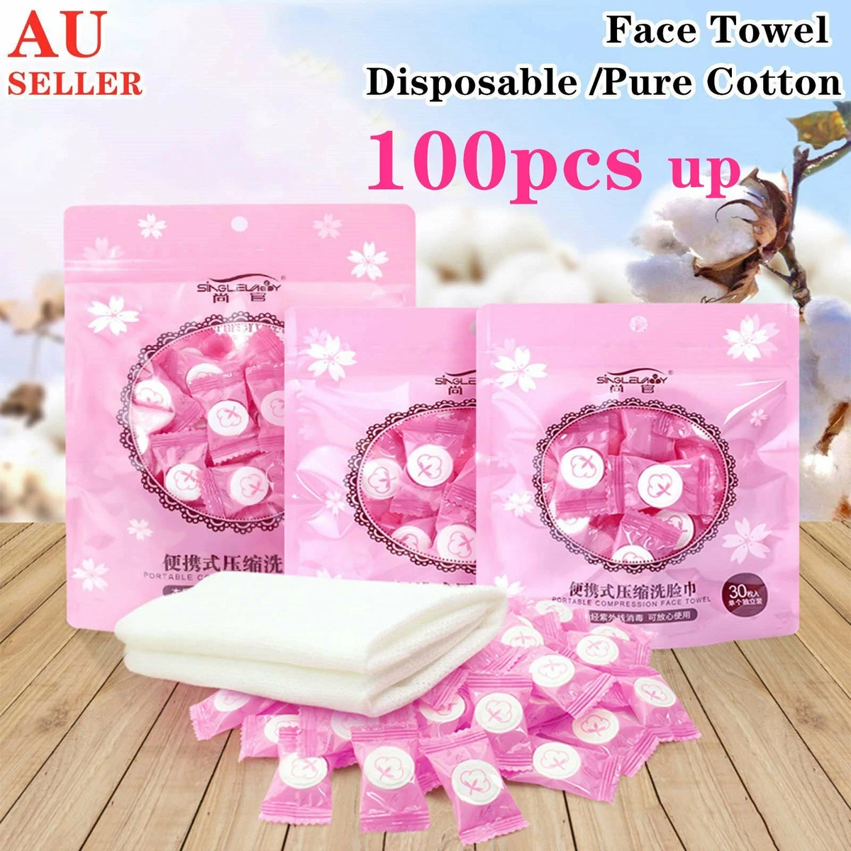 UP 100PCS Disposable Cotton Compressed Washcloth Face Towel Wet