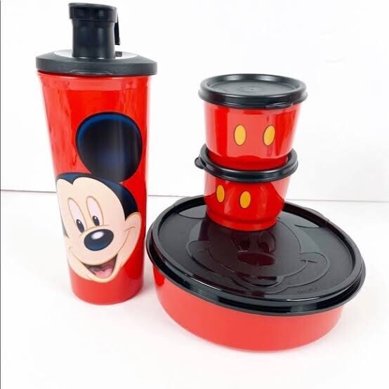 NEW Tupperware 4 Piece Mickey Mouse Lunch Set Tumbler Bowl Snack