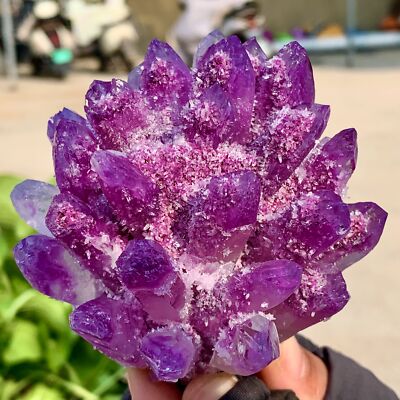 353G New Find purple PhantomQuartz Crystal Cluster MineralSpecimen