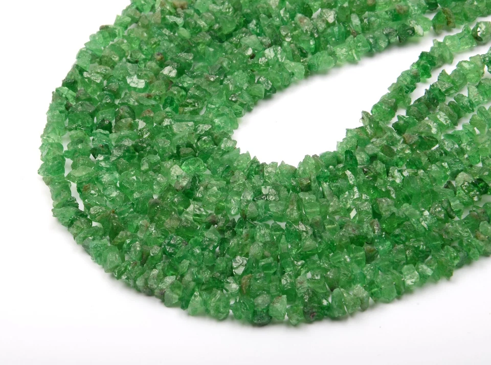 Natural Tsavorite Garnet Gemstone Beads 8 Inch Strand 4-5 MM Uncut Shape Gifted - Image 2 of 4