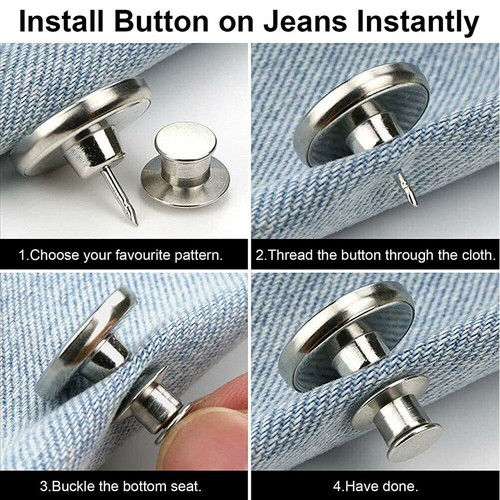 Retro Metal Buttons Snap Fastener Pants Pin for Jeans Retractable Sewing-Free - Picture 9 of 11