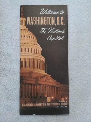 1962 Welcome to Washington DC Map Convention and Visitors Bureau 1960s Capital