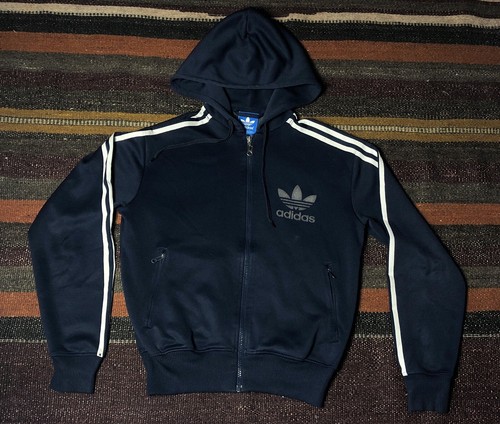 Adidas Hoodie Felpa Cappuccio Blu scuro e Bianco Taglia S Unisex Uomo Donna - Foto 2 di 12
