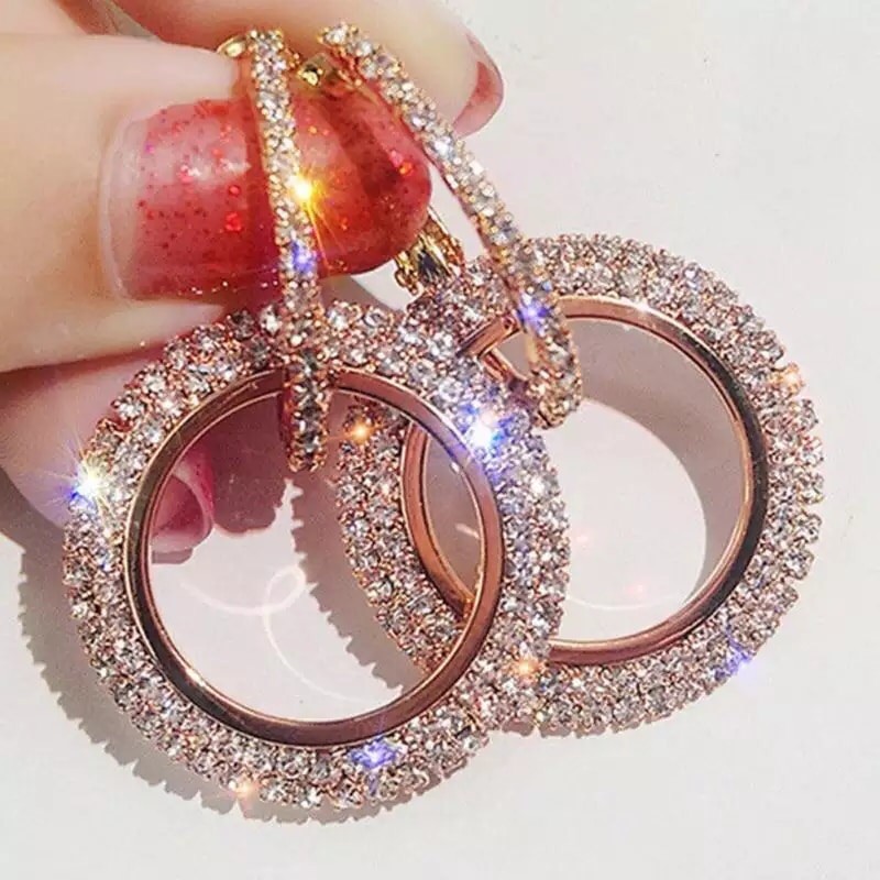 9K REAL ROSE GOLD FILLED CIRCLE HOOP EARRINGS MADE WITH SWAROVSKI