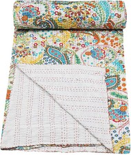 Indian Handmade Kantha Quilt Vintage Bedspread Throw Cotton Blanket Gudari Queen