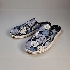 Clarks Cloudsteppers Clogs Breeze Shore Lavendar Combo Womens Palm Leaf Navy 8.5