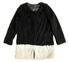 Hazel Anthropologie Coat Jacket Faux Fur Two Tone Black White Sz M Nwt