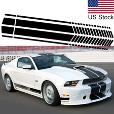 2pcs Black Sport Racing Stripe Car Side Body Skirt Vinyl Decal Sticker DIY Decor