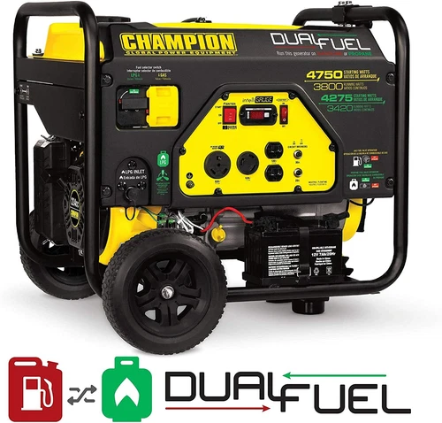Champion 4,750-W Portable RV Ready Dual Fuel Powered Generator w/ Electric Start