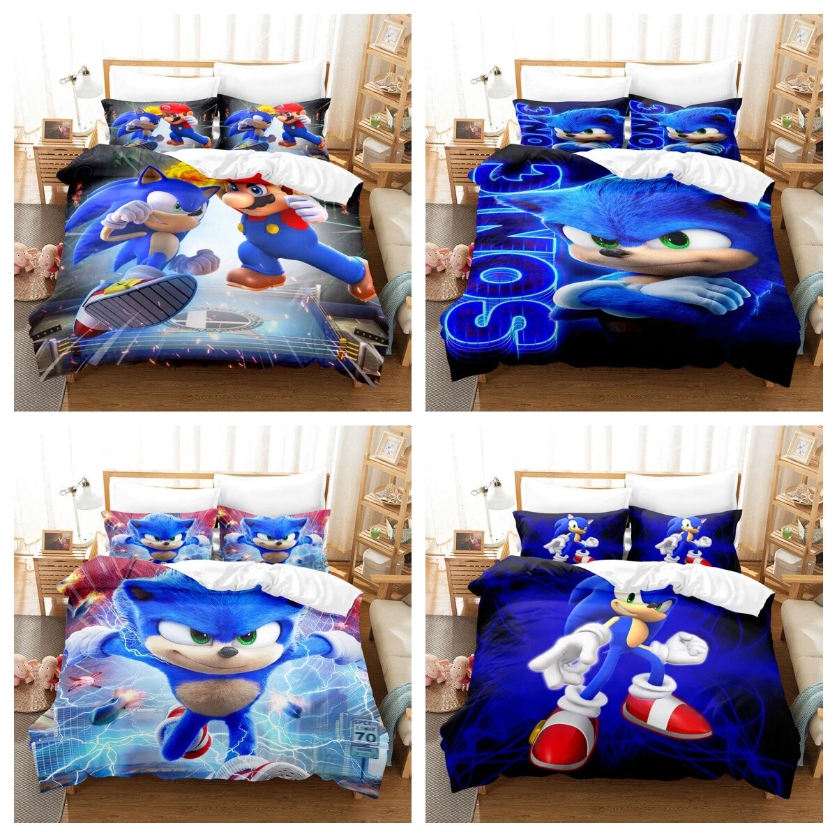 Parure da letto Sonic Le Hérisson – copripiumino reversibile 140 x 200 cm e federa 65 x 65 cm, 52% cotone, 48% poliestere, certificazione Oeko-Tex Standard 100, blu Unstoppable