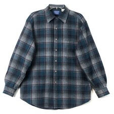 Pendleton 100% Pure Virgin Wool USA Made Plaid Shirt Teal Red Mens Large READ