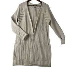 Adrienne Vittadini Lambswool Longline Beige Cardigan Sz LG