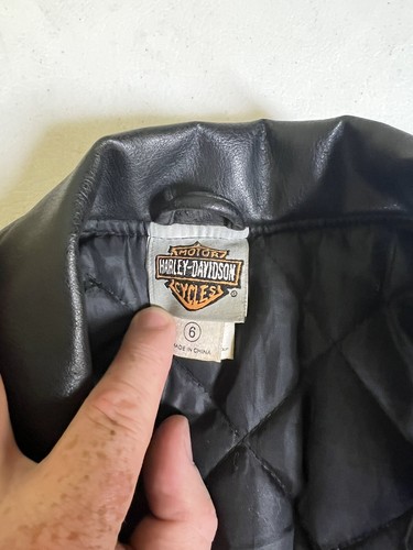 Harley Davidson Youth Biker Faux Leather Motorcycle Jacket Sz 6 zipper Broke - Picture 10 of 13