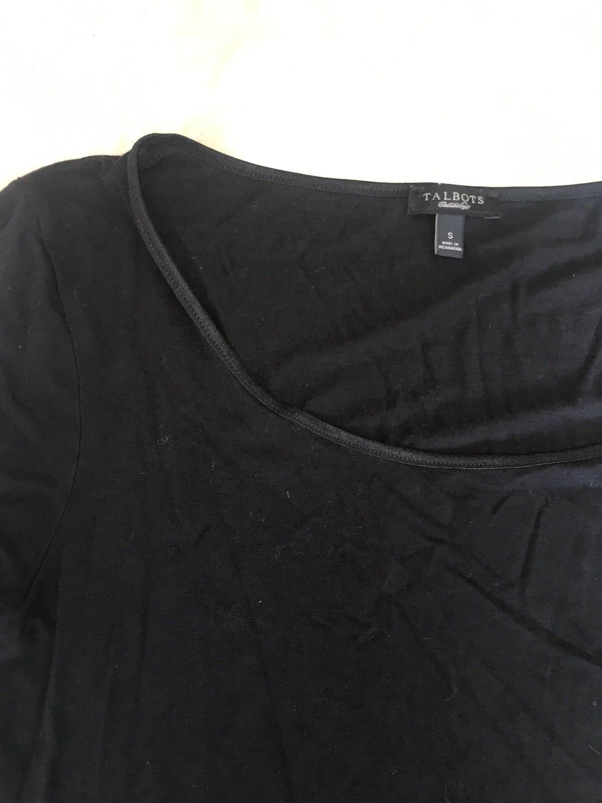 Talbots Small Solid Black Round Neck Rayon Blend … - image 2