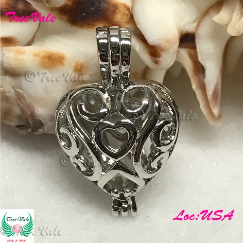 Angel Heart - Silver Plated - Locket Pearl Cage Pendant - Hold 6mm - 8mm Pearl - Picture 2 of 5