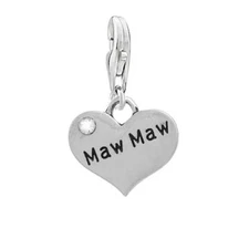 " Maw Maw" Heart Dangling Clip on Lobster Claw Clasp Charm