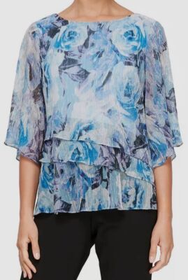 Alex Evenings Women's Blue 3/4-Sleeve Tiered-Hem Blouse Top Plus Size SP