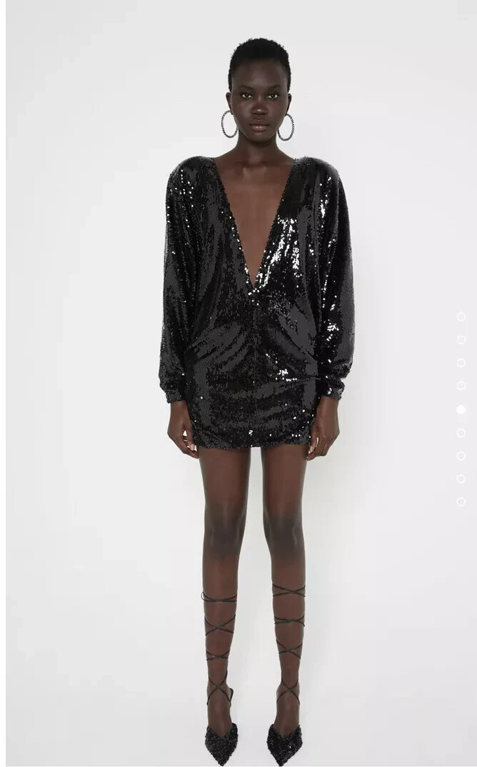multiway sequin dress Zara Black Multiway Sequin Mini Dress Bnwt Size M