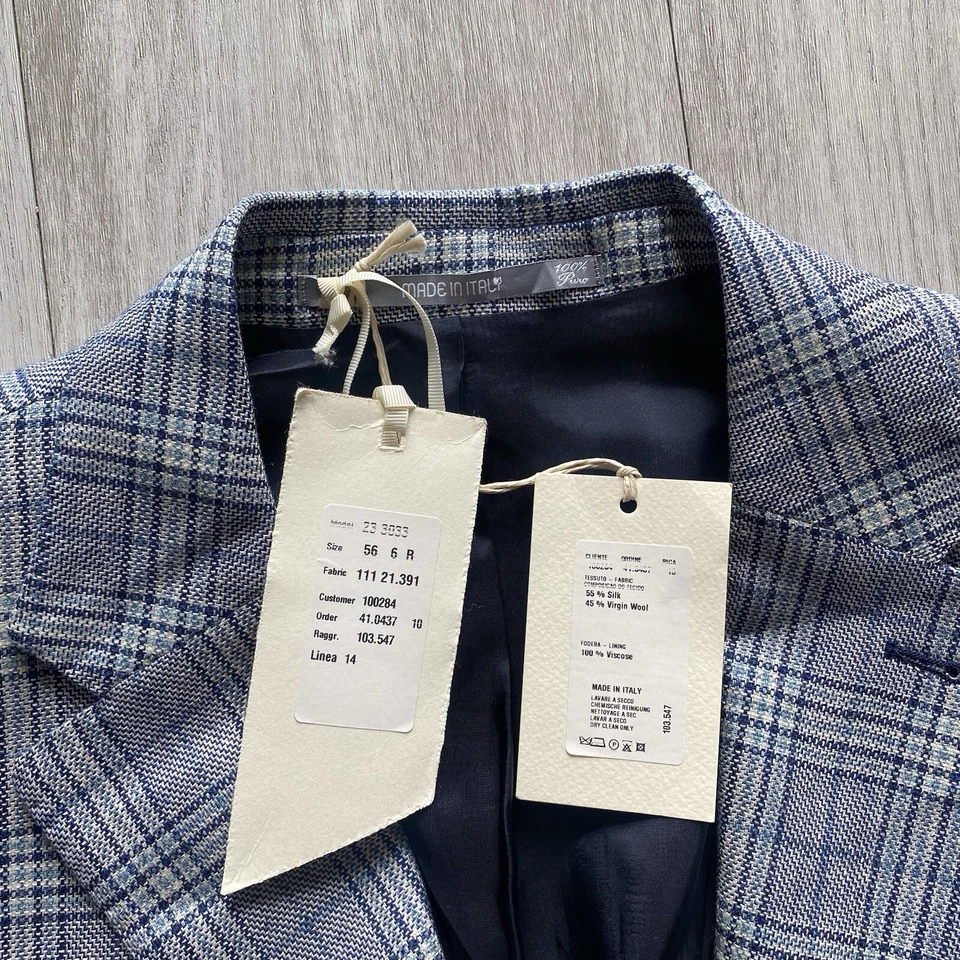 Chaqueta Sartoria Cantarelli Seda Lana Azul Cuadros a Cuadros 56 R Eu Italia 46 R EE. UU. Foto 3 de 4