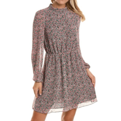 Boden Floral High Neck Long Sleeve Chiffon Mini Dress NWT Size 14 Large  Tall | eBay
