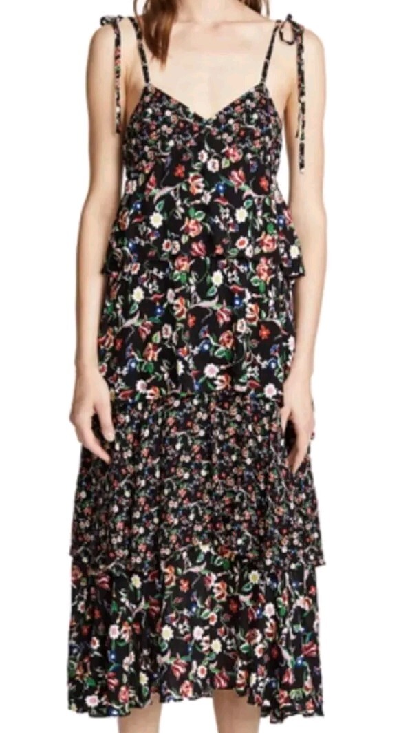 Club Monaco Black Floral Dress Suukyi Tiered Romantic Fairy Boho Festival  10 M | eBay