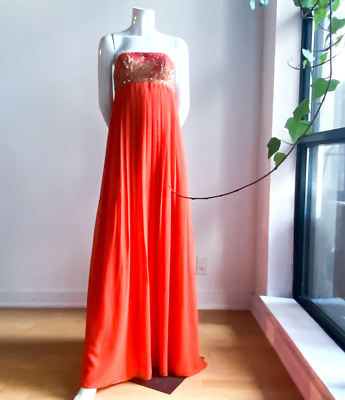 NWT Aidan Mattox Orange Beaded Empire Waist Grecian Silk Chiffon Gown 2 |  eBay